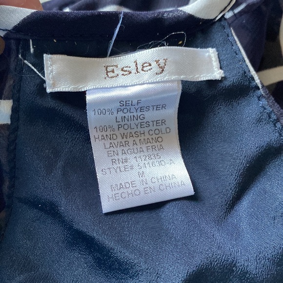 Esley navy blue,white DRESS M pane ruffle sleeveless, gathered waist, side zip - Picture 7 of 8